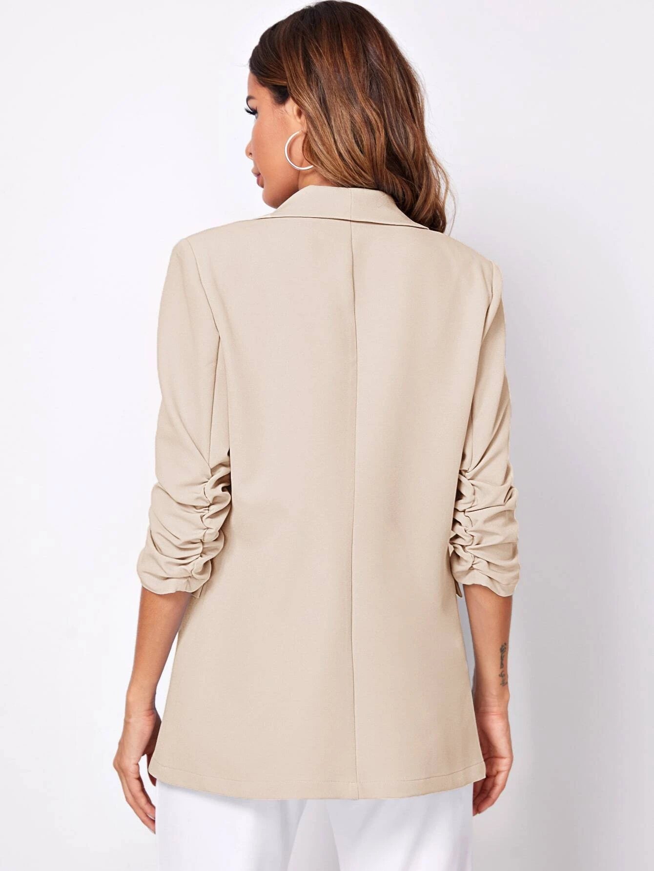 Shawl Collar Gathered Sleeve Flap Detail Blazer