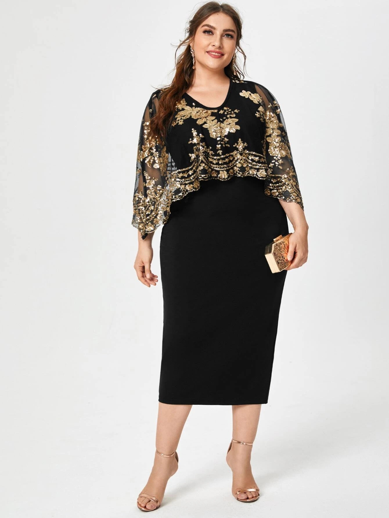 Kamila Sequin Mesh Split Hem Dress