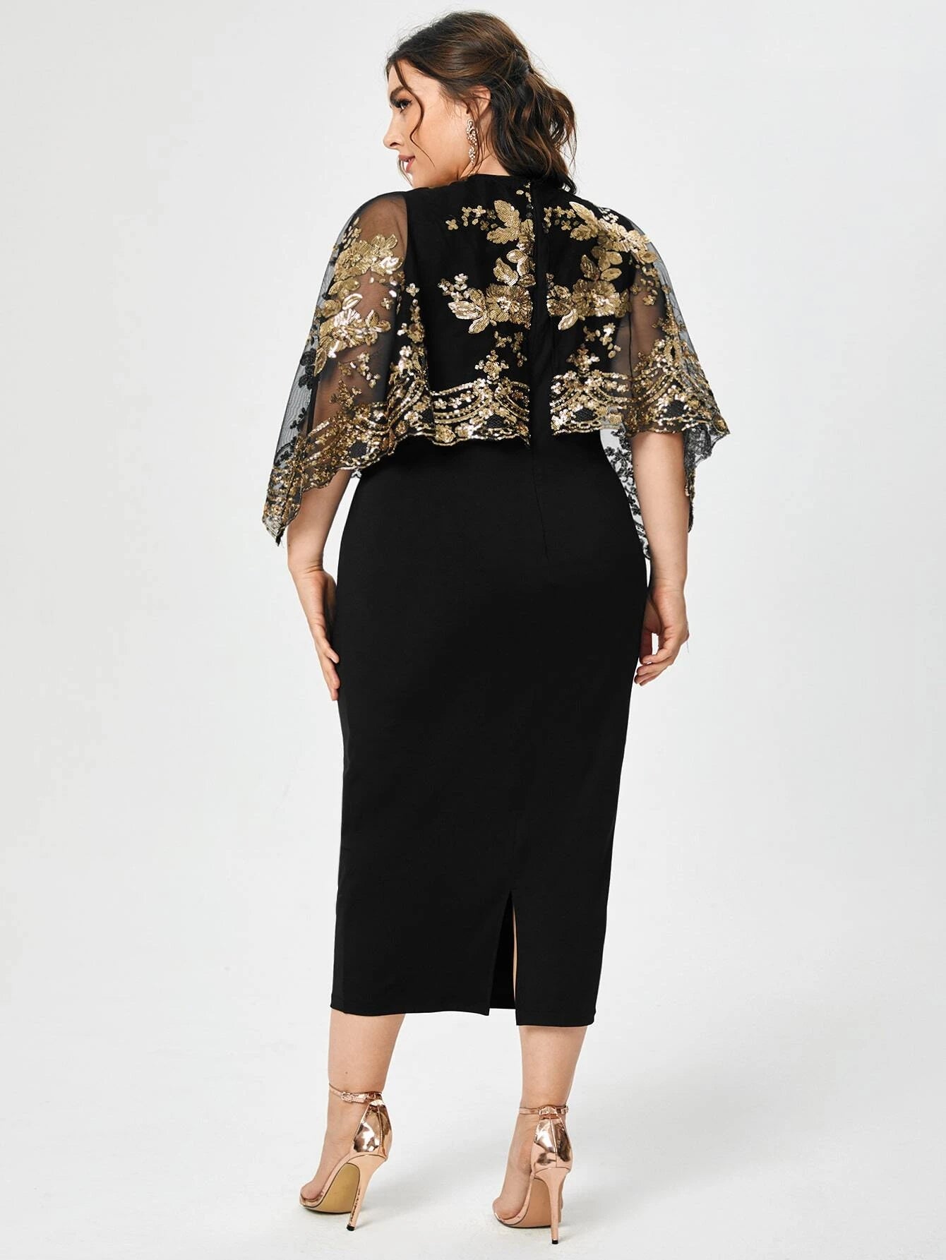 Kamila Sequin Mesh Split Hem Dress