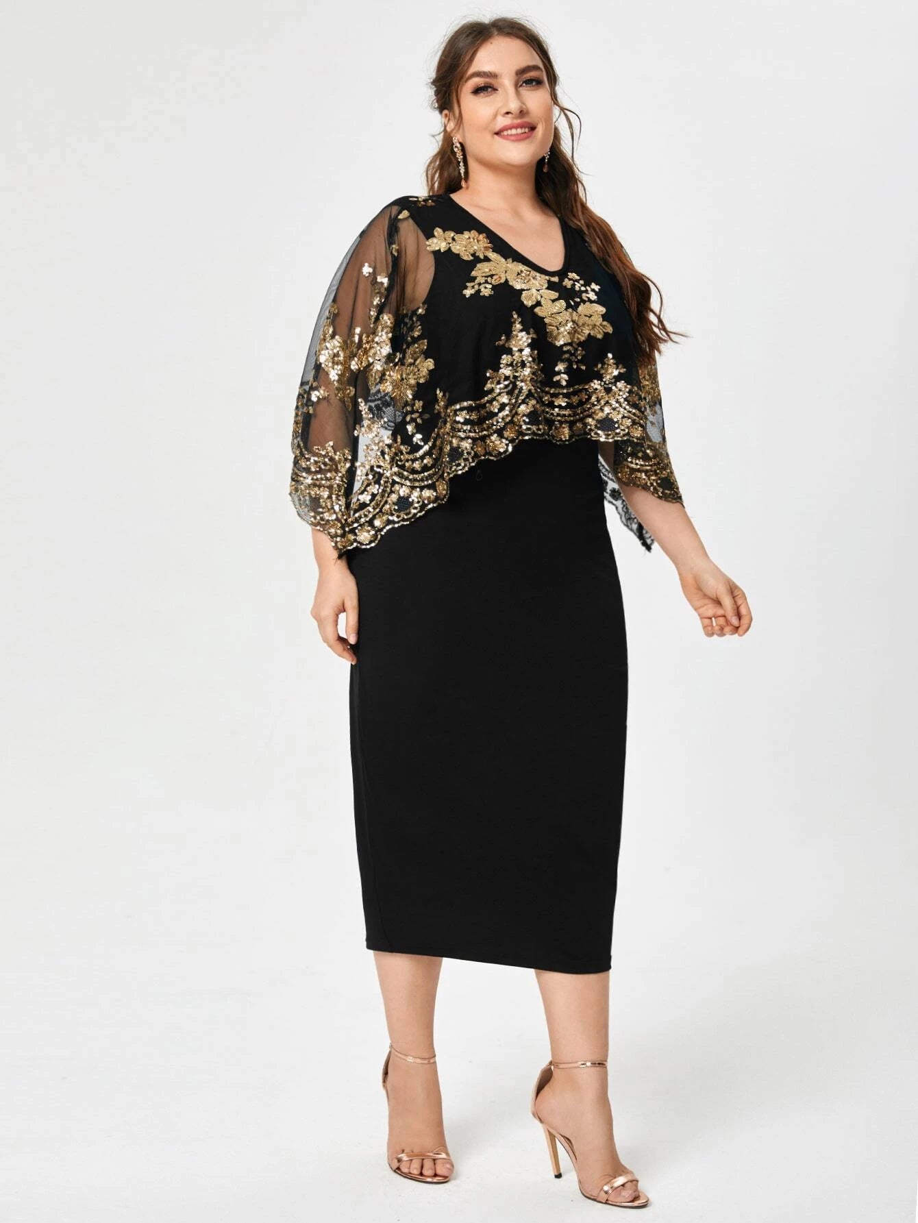 Kamila Sequin Mesh Split Hem Dress