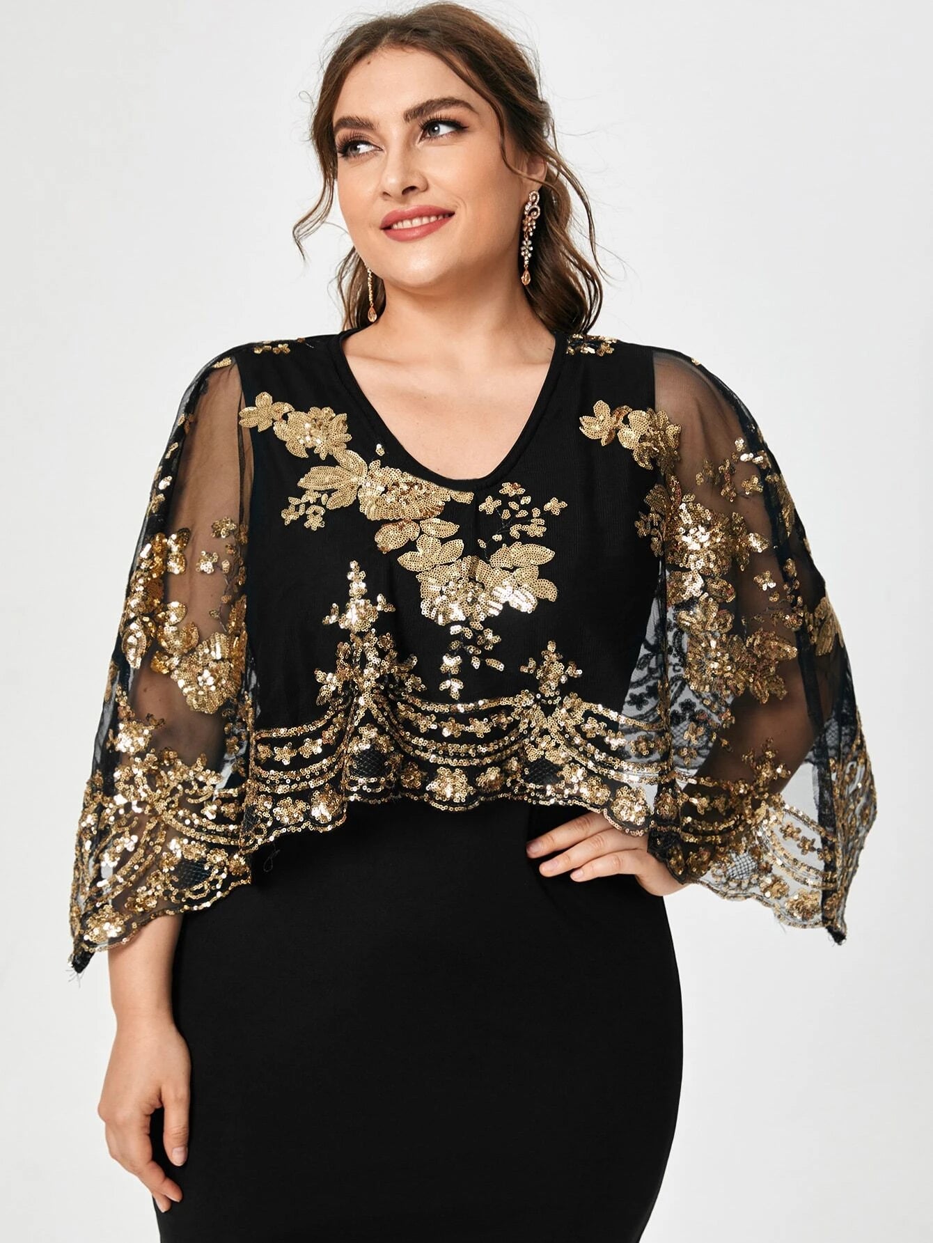 Kamila Sequin Mesh Split Hem Dress