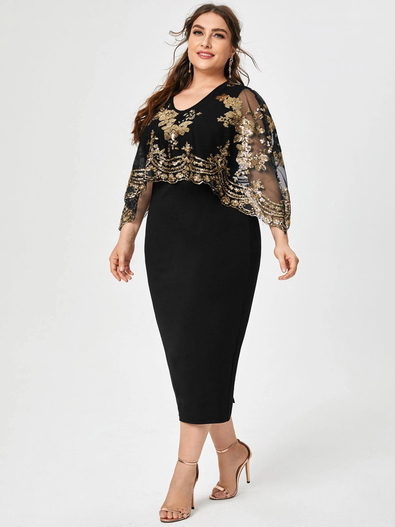 Kamila Sequin Mesh Split Hem Dress