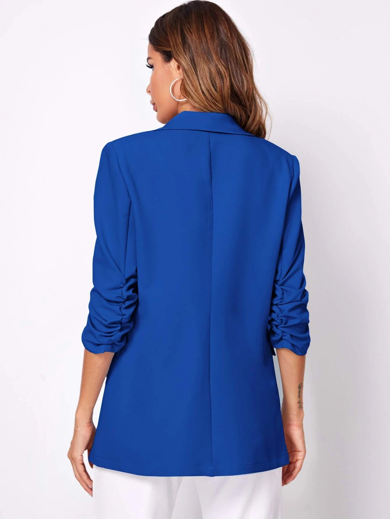 Shawl Collar Gathered Sleeve Flap Detail Blazer