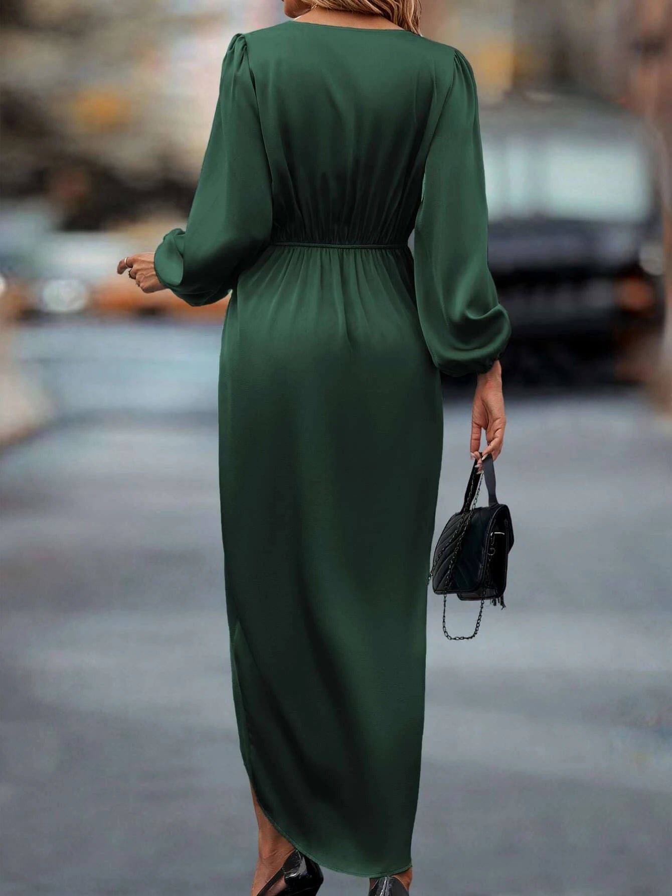 Miuccia Twist Front Satin Dress - Dark Green