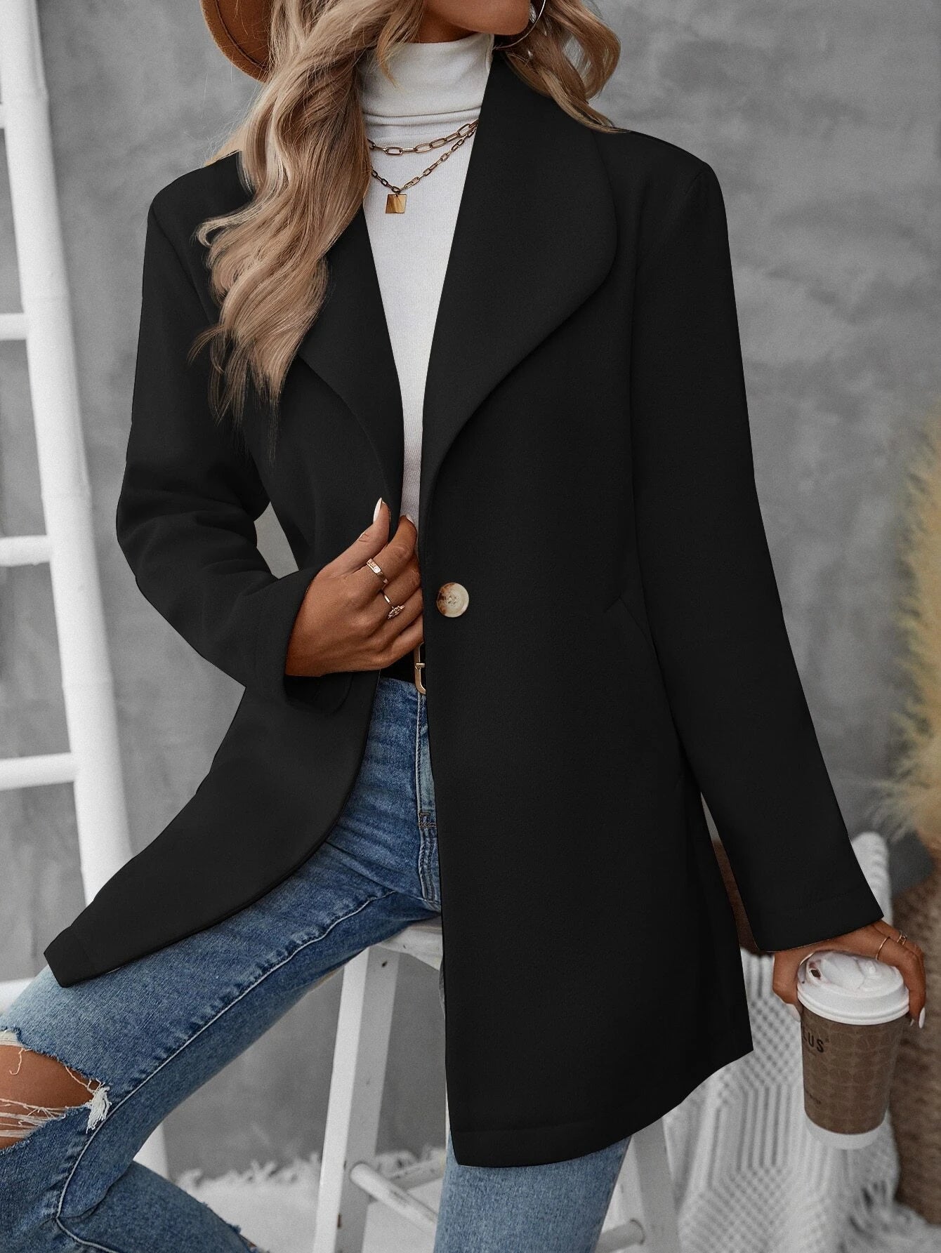 Single Button Slant Pocket Overcoat