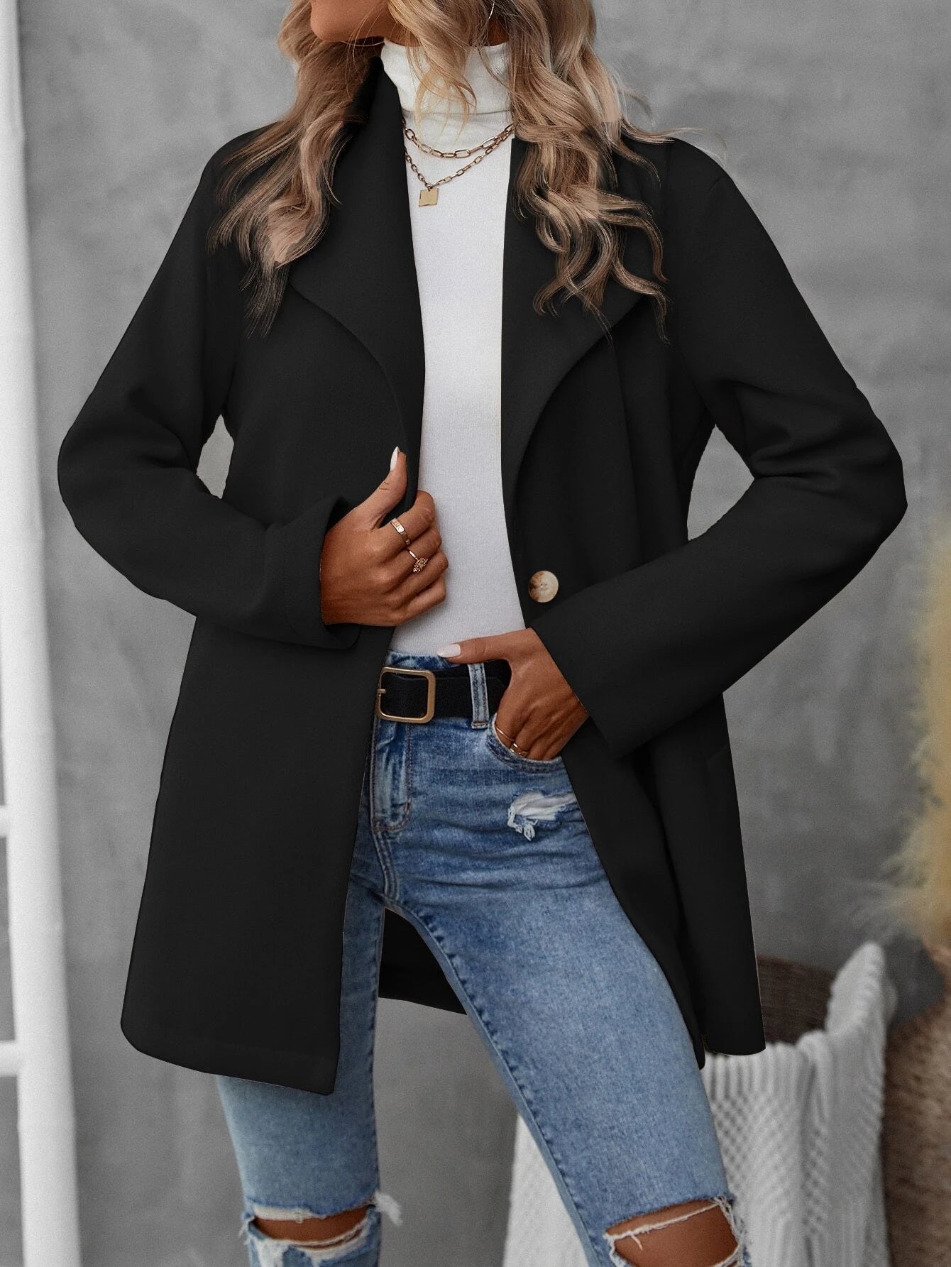 Single Button Slant Pocket Overcoat