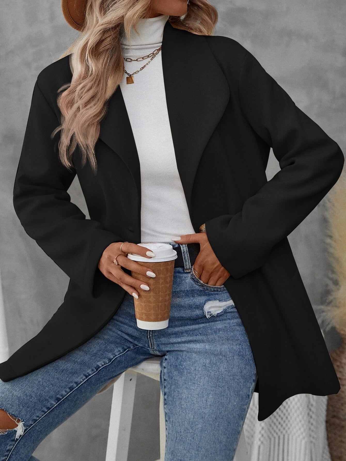 Single Button Slant Pocket Overcoat