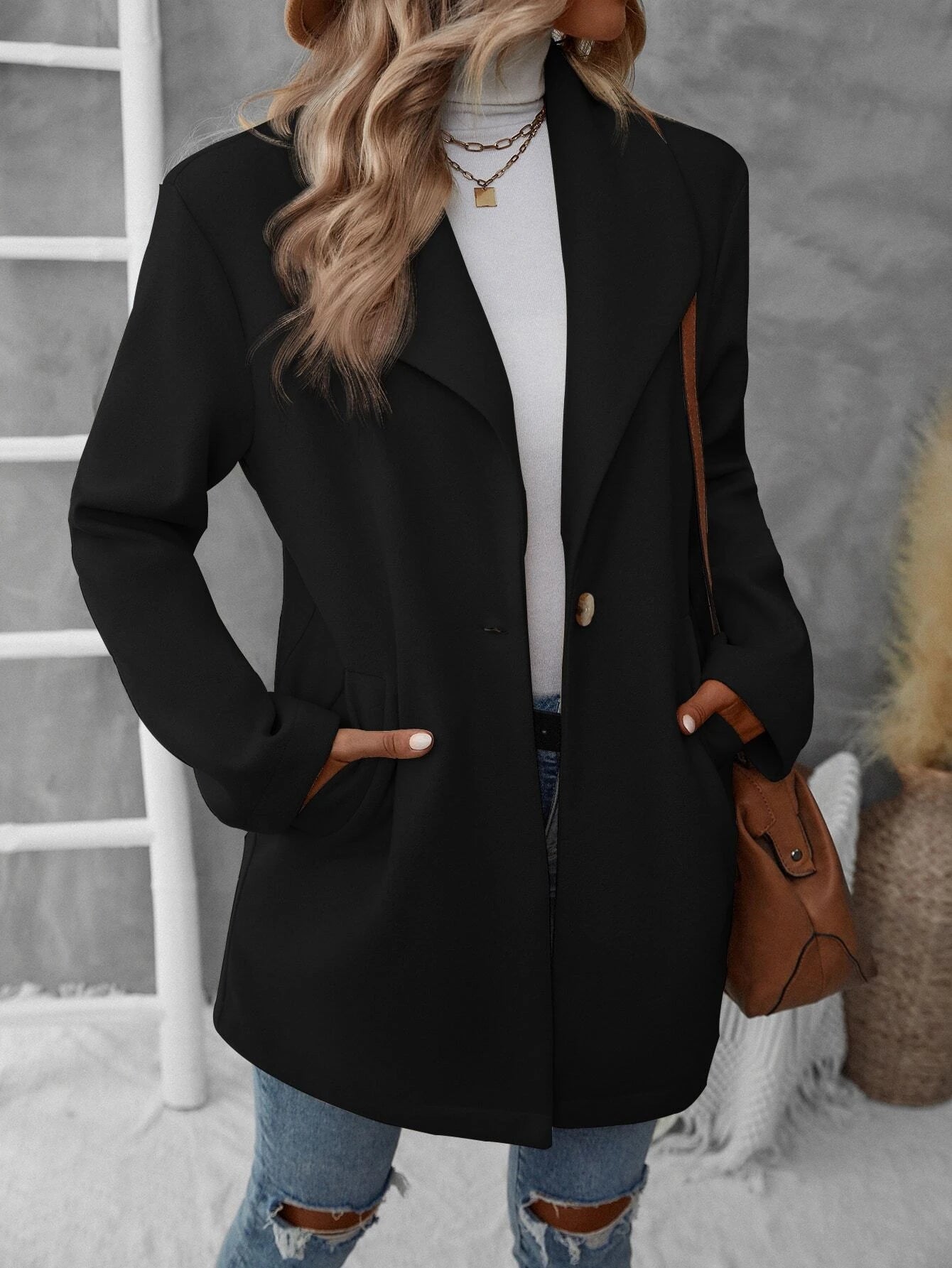 Single Button Slant Pocket Overcoat