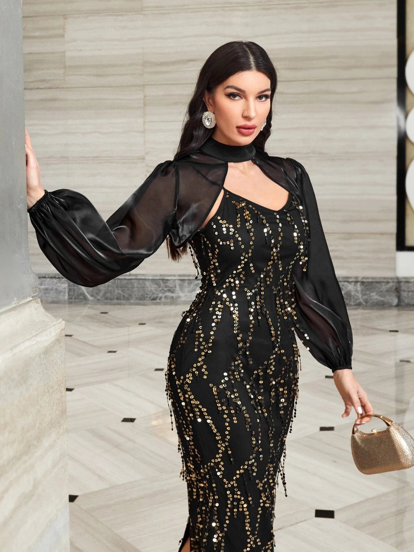 Dhalia Mesh Top & Sequin Midi Dress