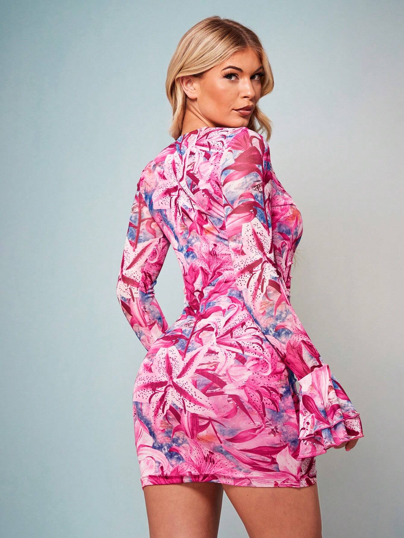 Ella Flounce Sleeve Mini Dress - Floral