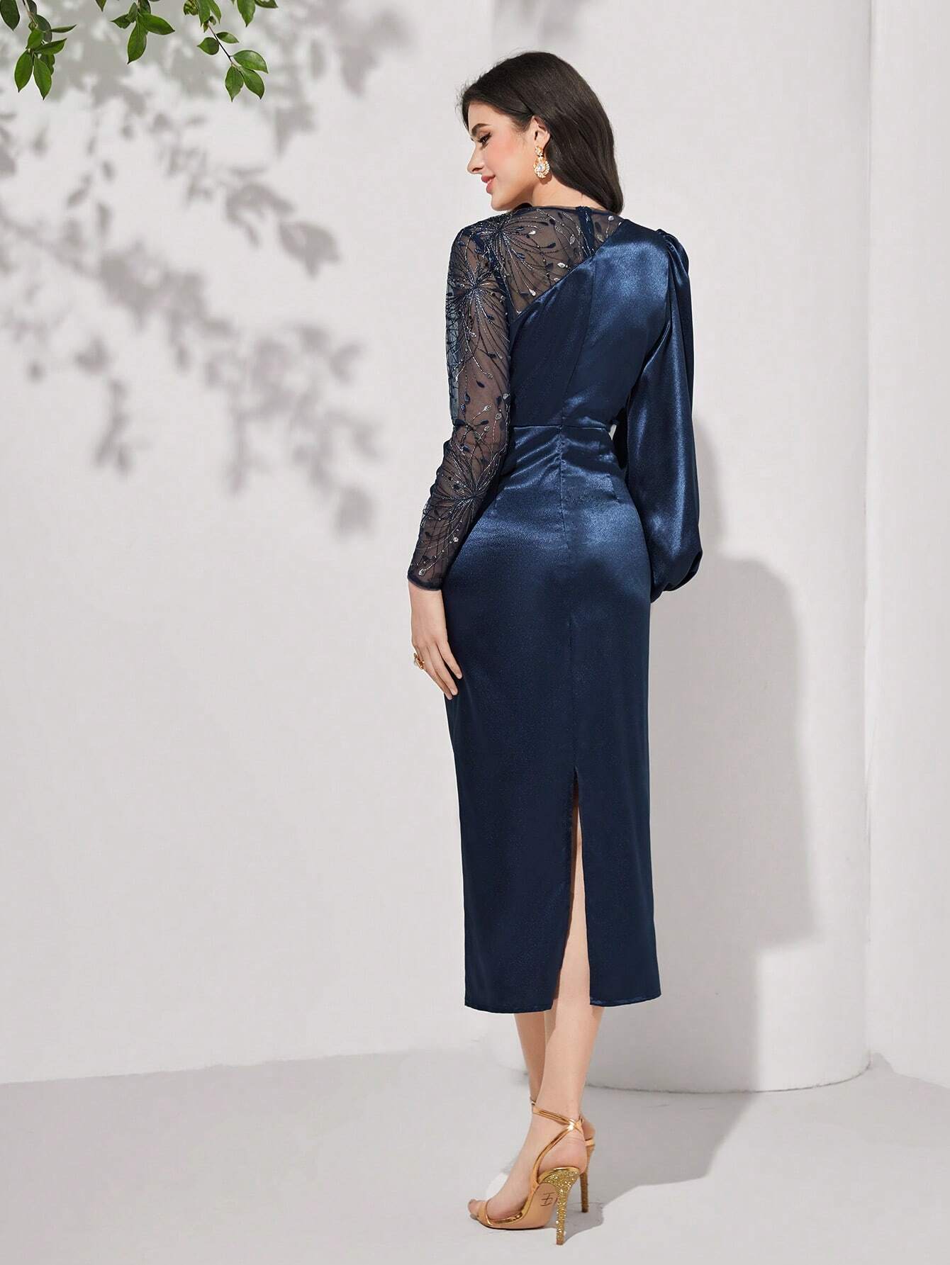 Vella Midi Satin Dress - Navy