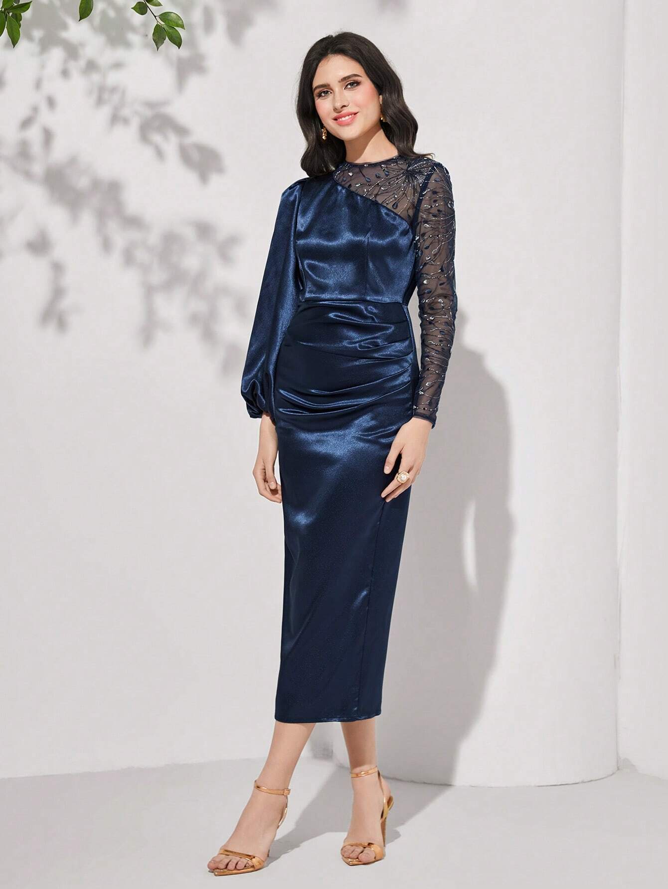 Vella Midi Satin Dress - Navy