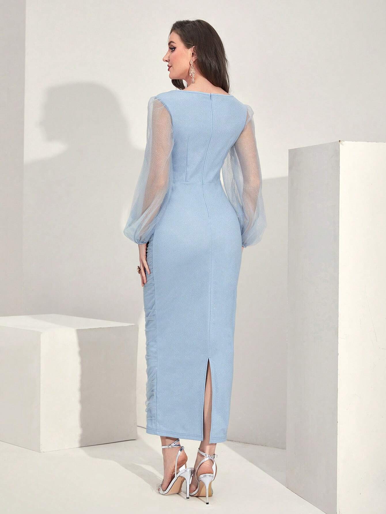 Claire Contrast Mesh Midi Dress