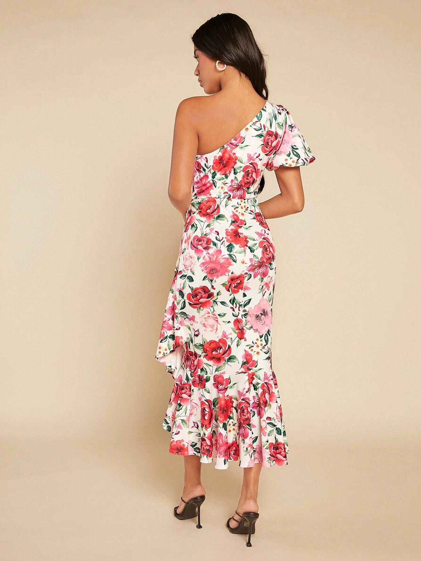 Audrey One Shoulder Midi Dress - Floral