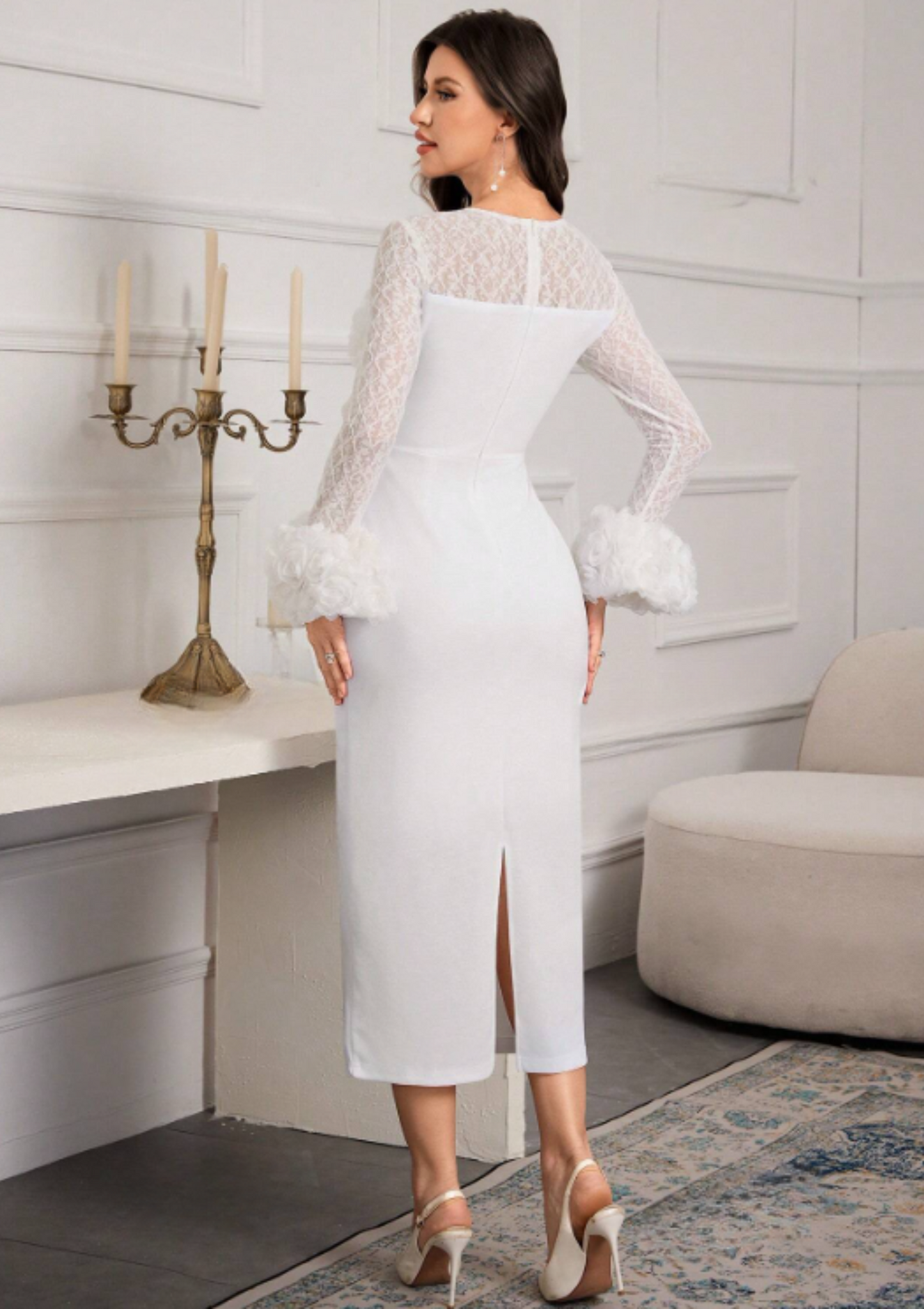MIAH FLORAL LACE MIDI DRESS - WHITE