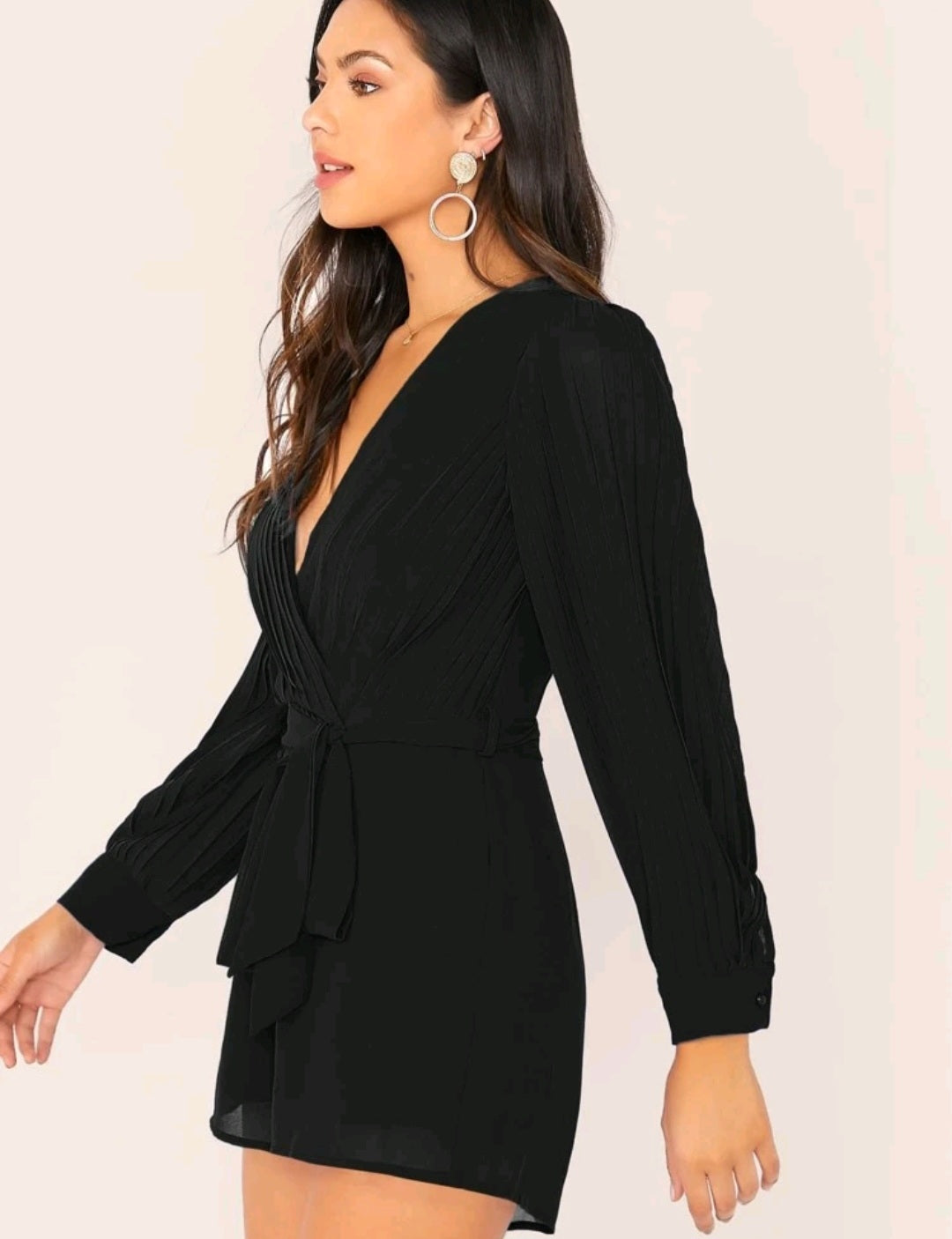 Florence Pleated Lantern Sleeve Romper - Black