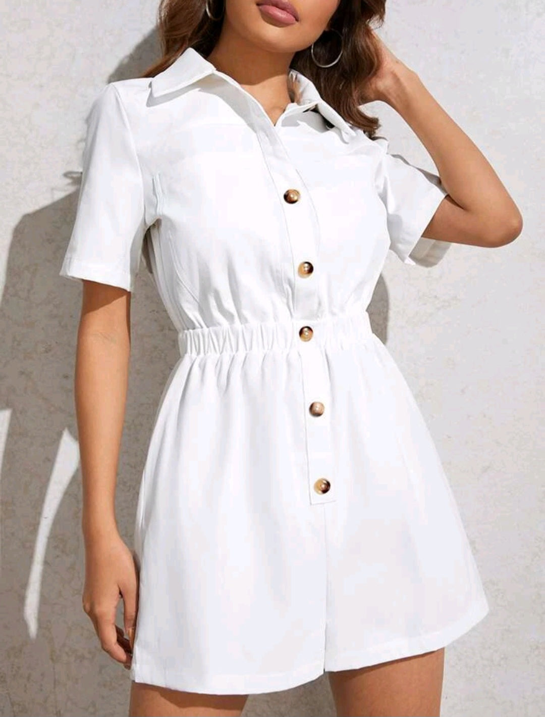 Amanda Button Front Romper - White