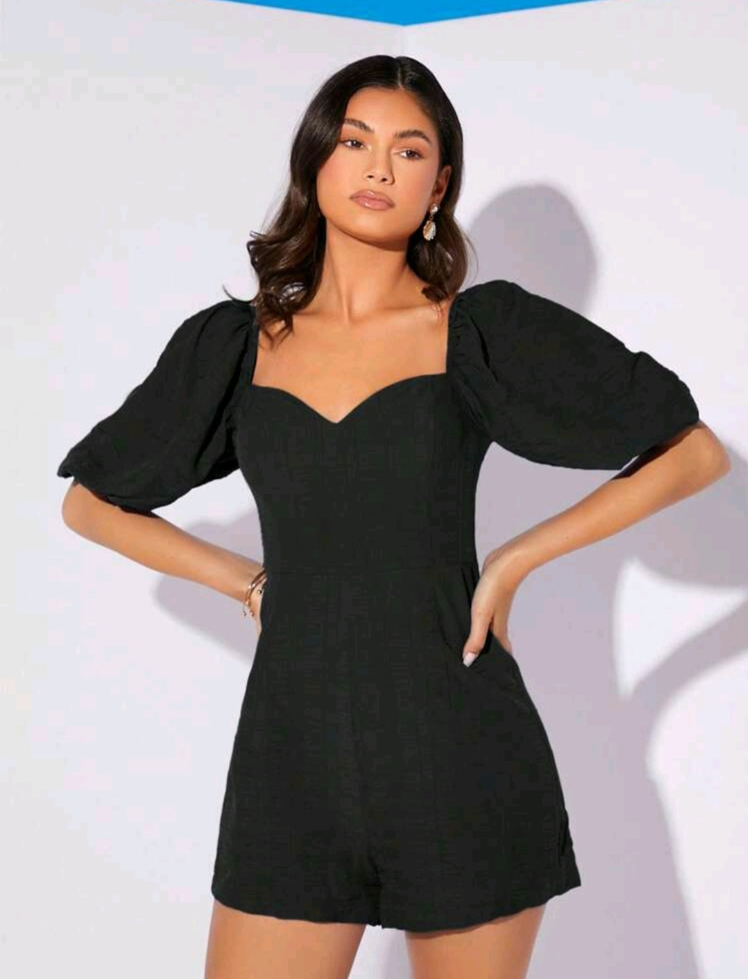 Marina Sweetheart Neck Puff Sleeve Romper