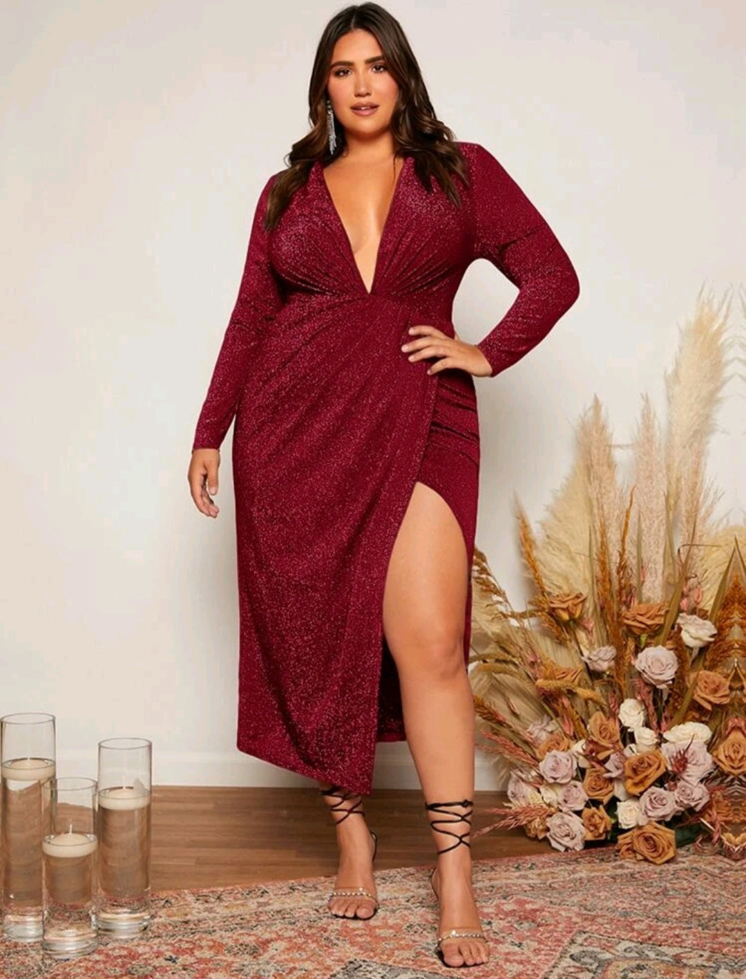 Piper Glitter Midi Dress - Burgundy