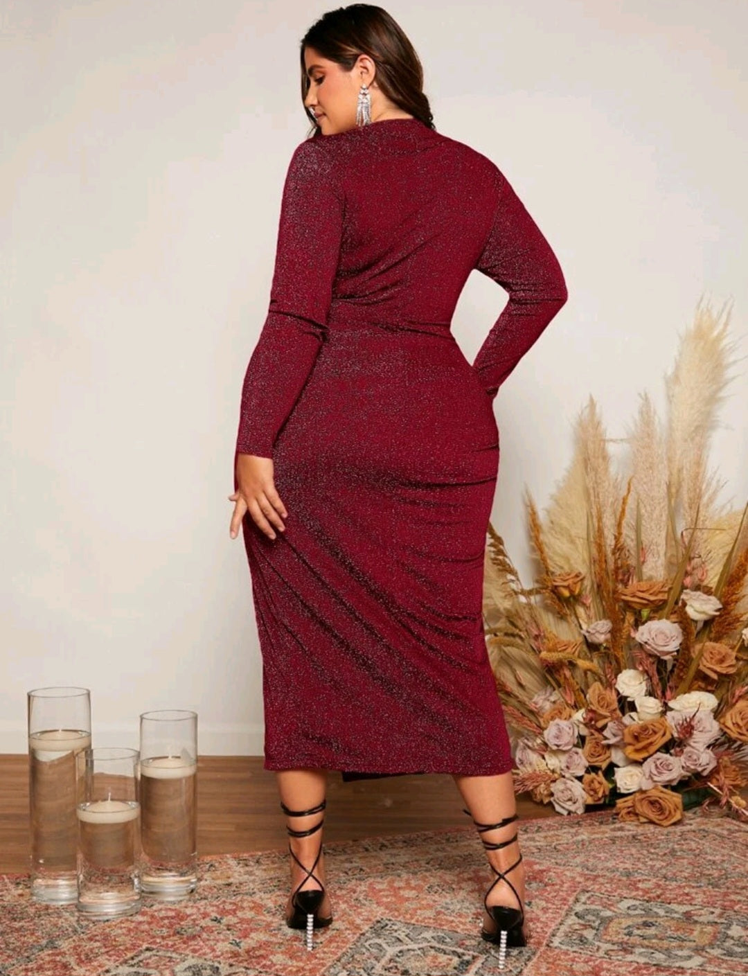 Piper Glitter Midi Dress - Burgundy