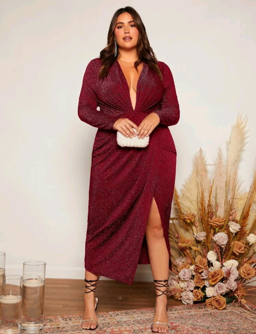 Piper Glitter Midi Dress - Burgundy