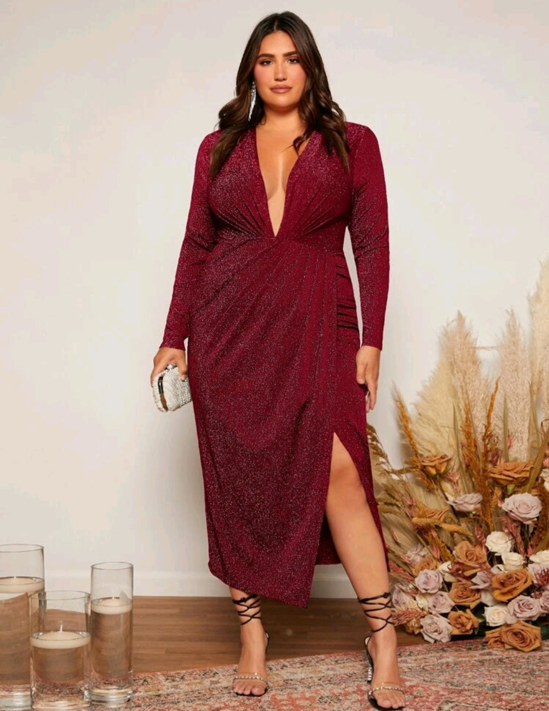 Piper Glitter Midi Dress - Burgundy