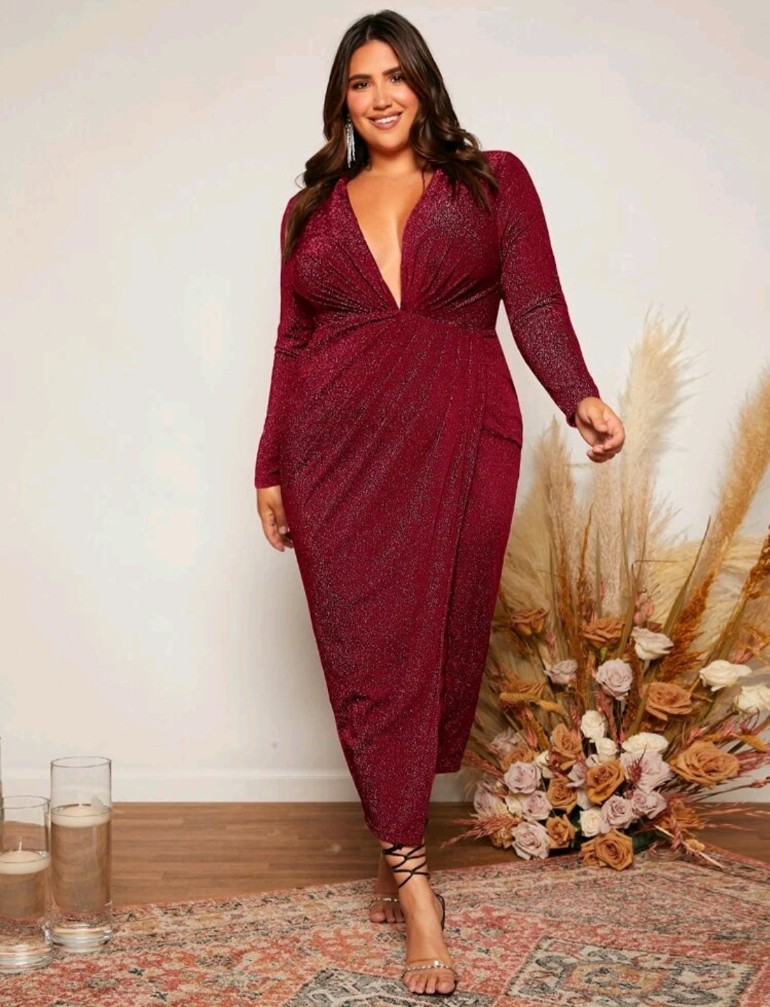 Piper Glitter Midi Dress - Burgundy