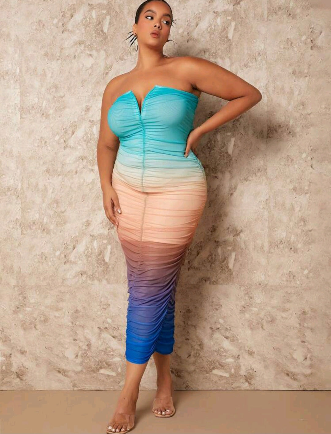 Penelope Ombre Ruched Tube Midi Dress
