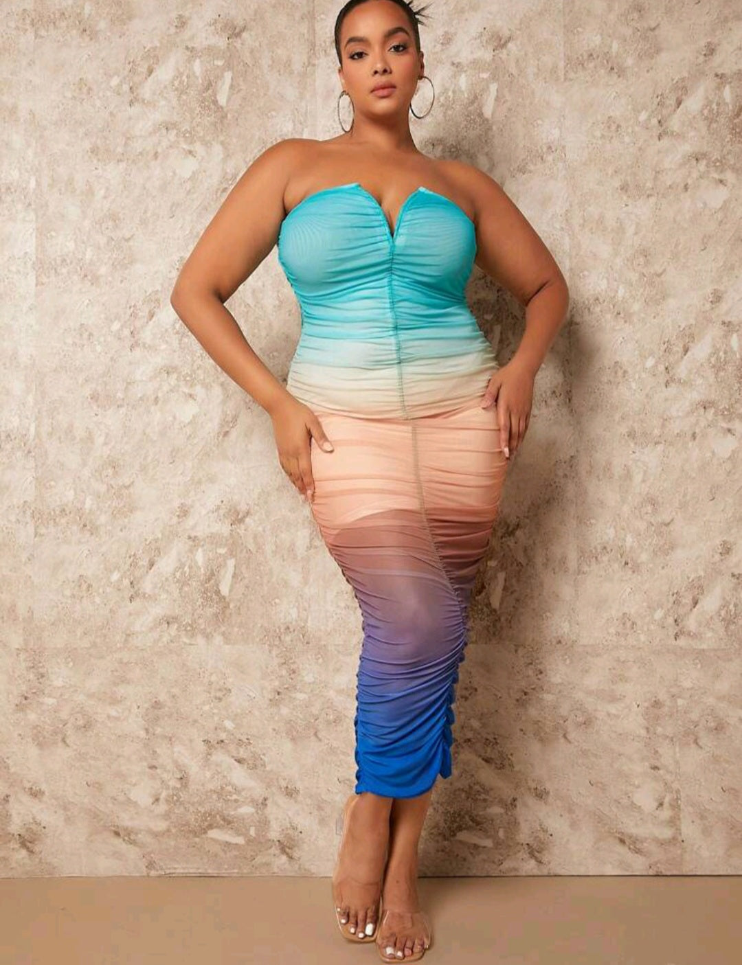 Penelope Ombre Ruched Tube Midi Dress