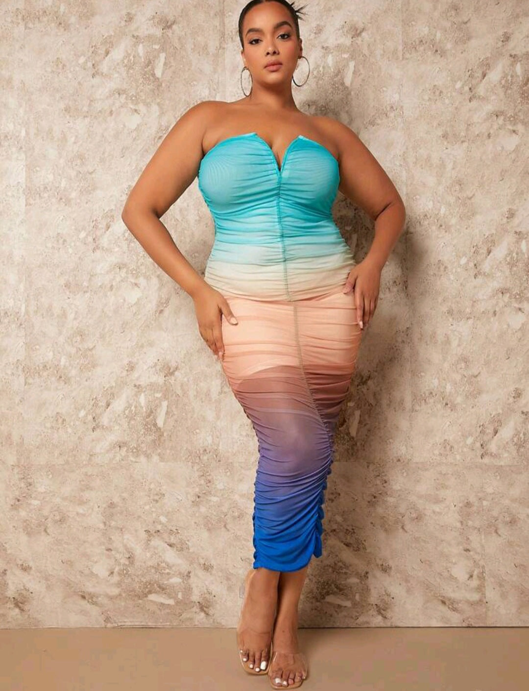 Penelope Ombre Ruched Tube Midi Dress