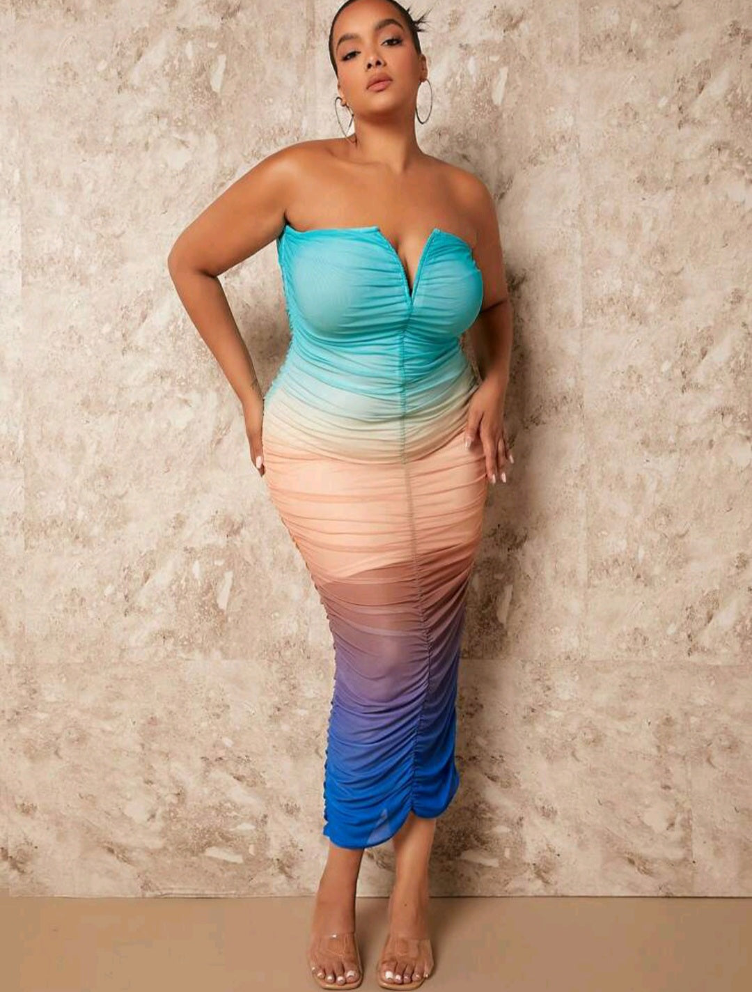 Penelope Ombre Ruched Tube Midi Dress