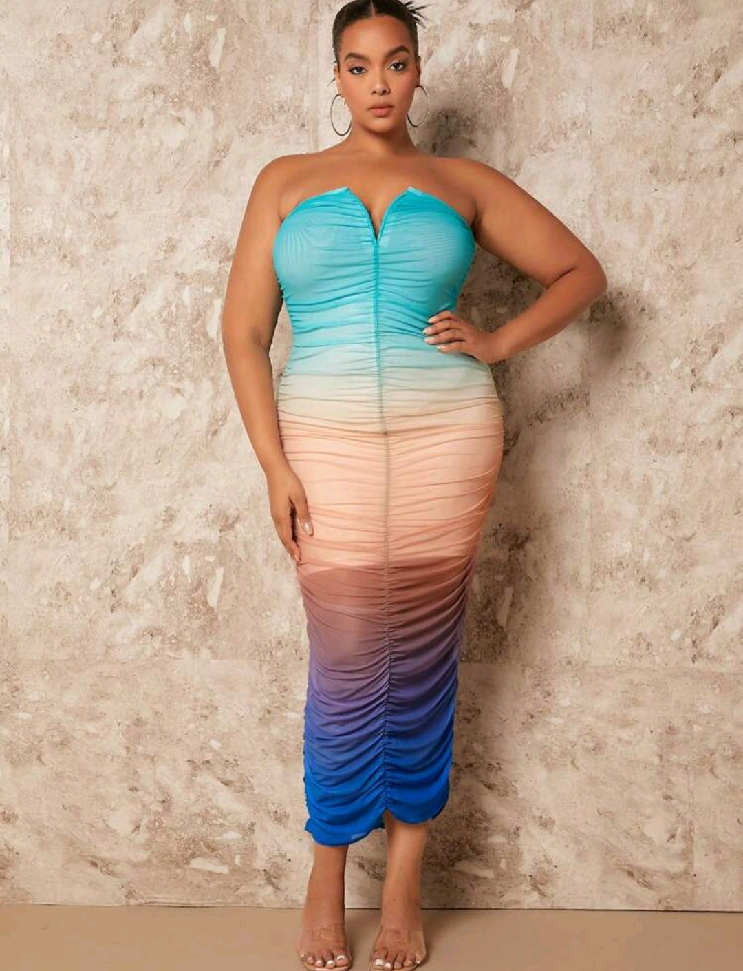 Penelope Ombre Ruched Tube Midi Dress