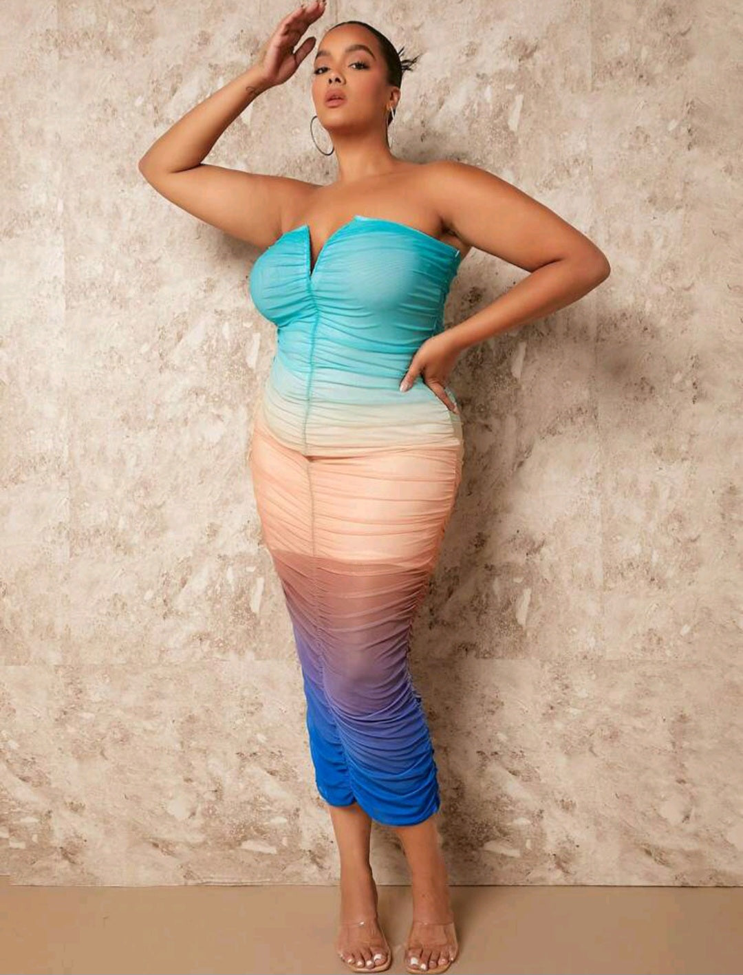 Penelope Ombre Ruched Tube Midi Dress