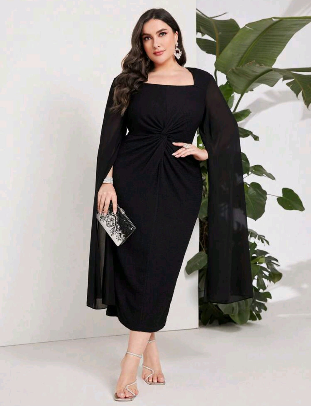 Kelly Twist Front Split Sleeve Midi Dress