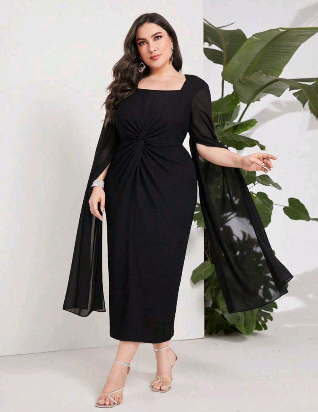 Kelly Twist Front Split Sleeve Midi Dress
