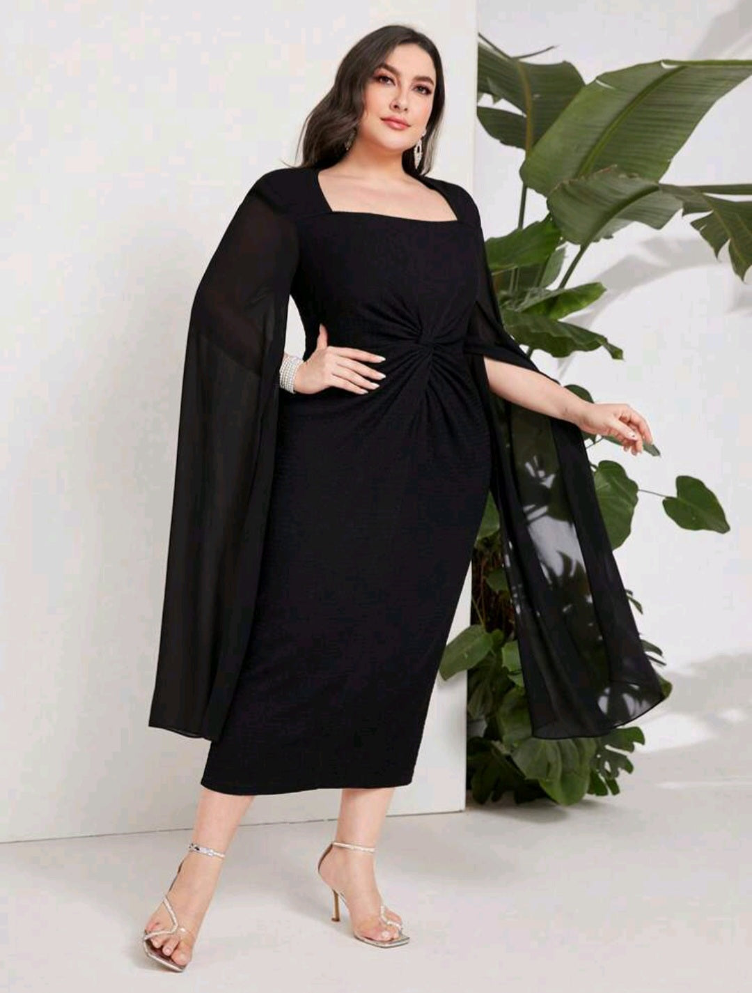 Kelly Twist Front Split Sleeve Midi Dress