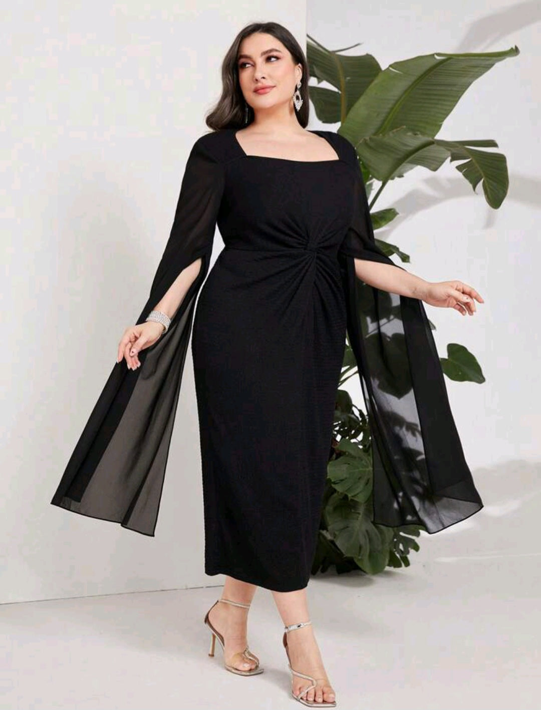 Kelly Twist Front Split Sleeve Midi Dress
