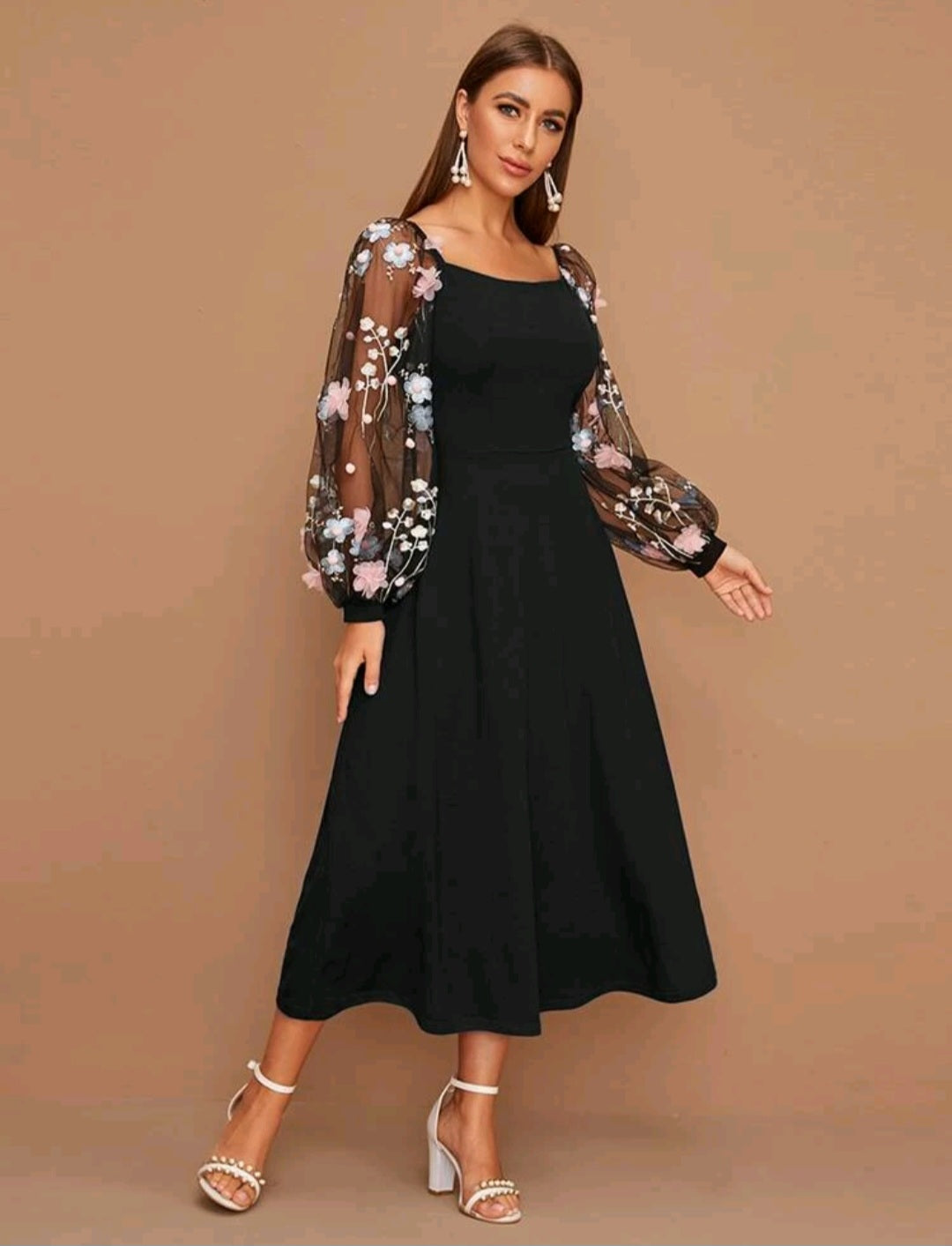Abbie Floral Appliques Midi Dress