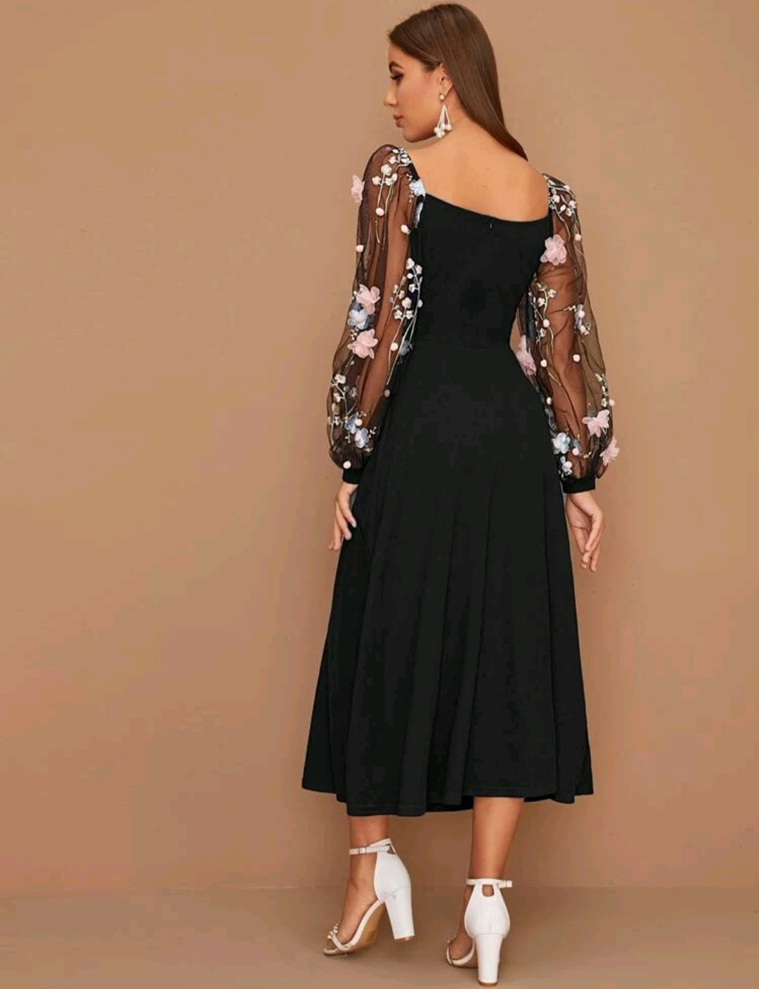 Abbie Floral Appliques Midi Dress