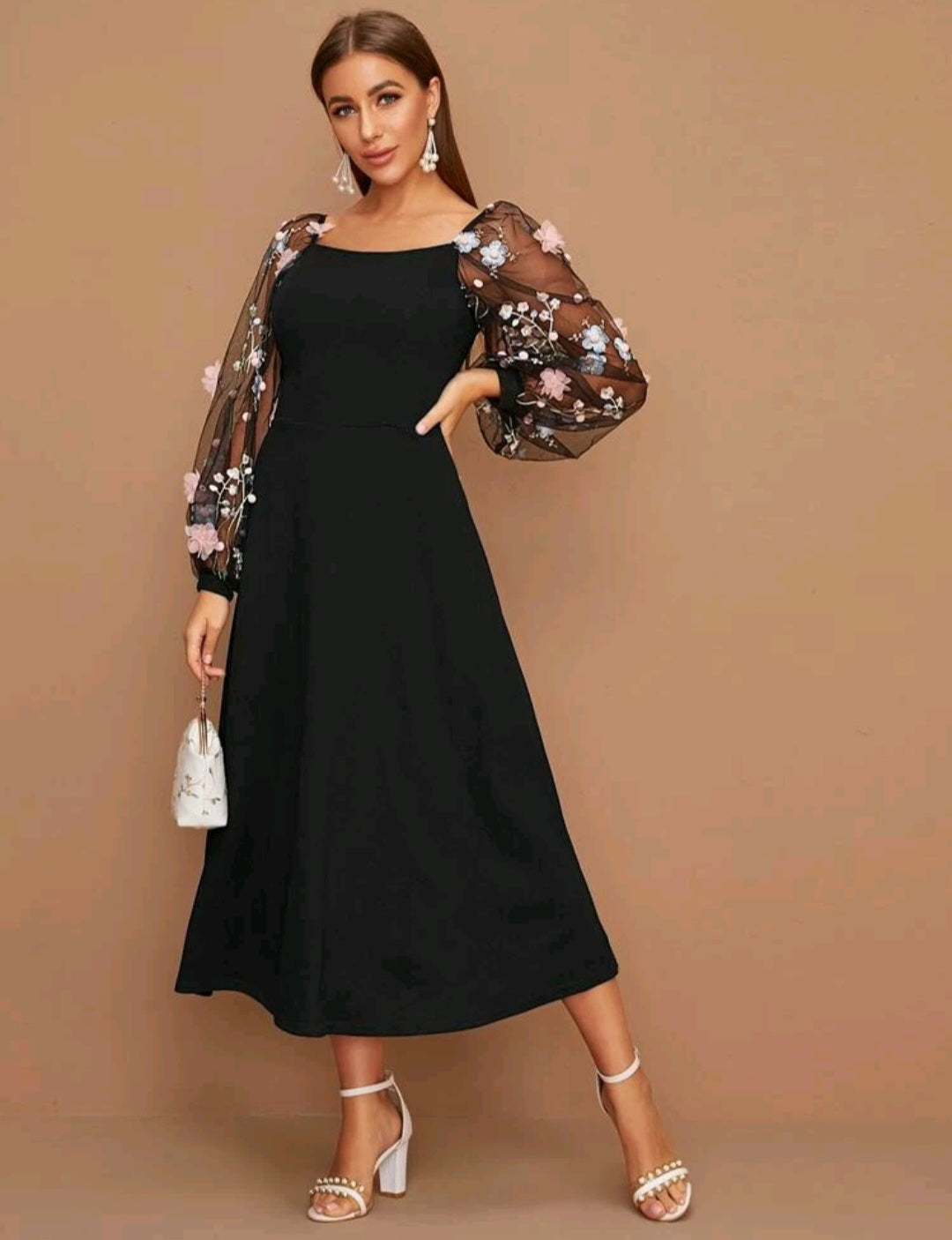 Abbie Floral Appliques Midi Dress