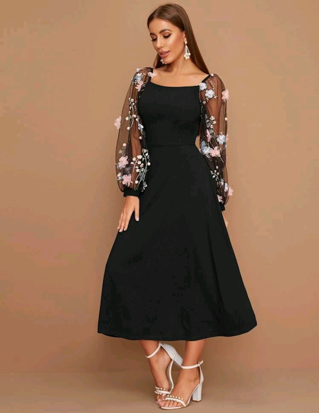 Abbie Floral Appliques Midi Dress