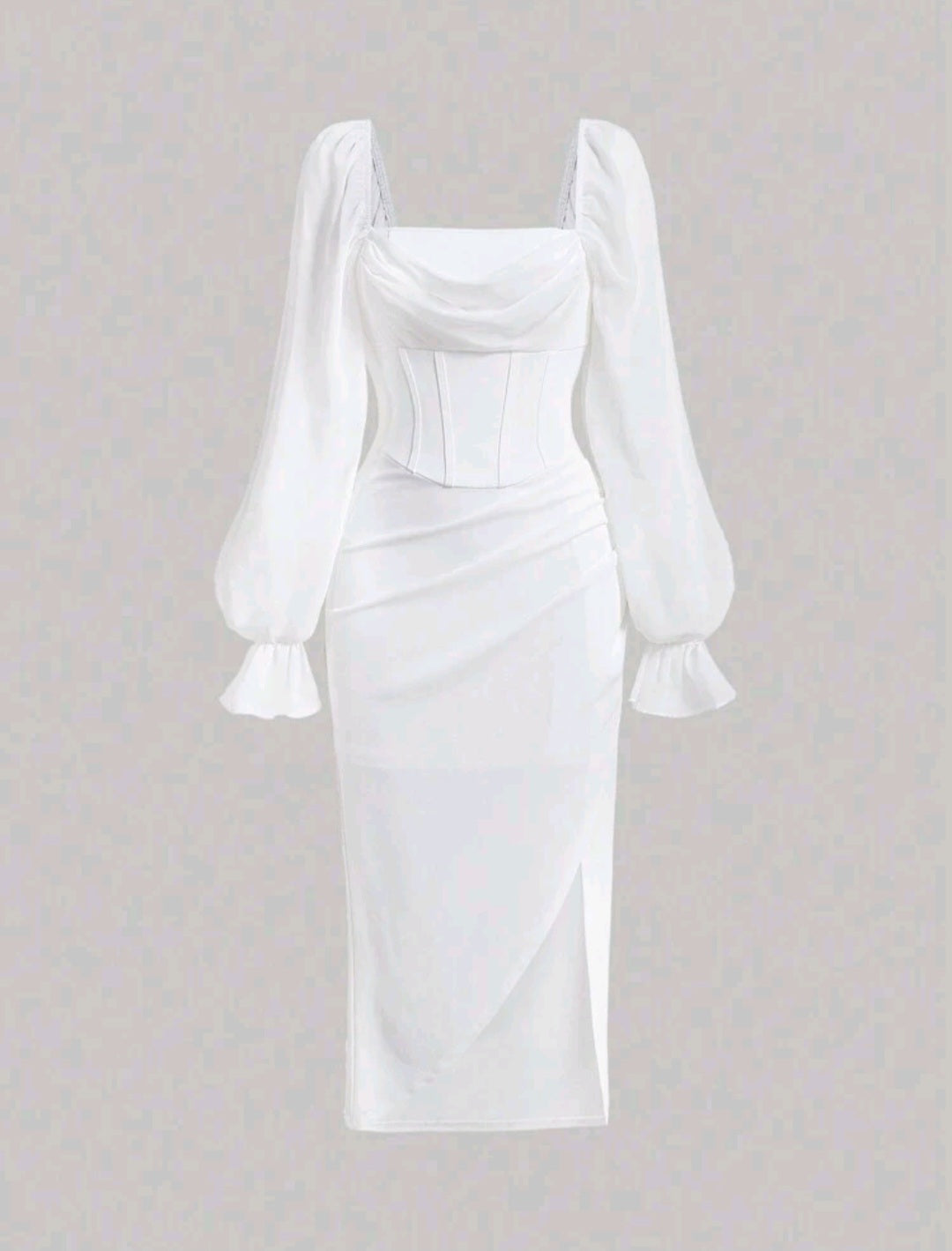 Darla Flare Sleeve Midi Dress - White