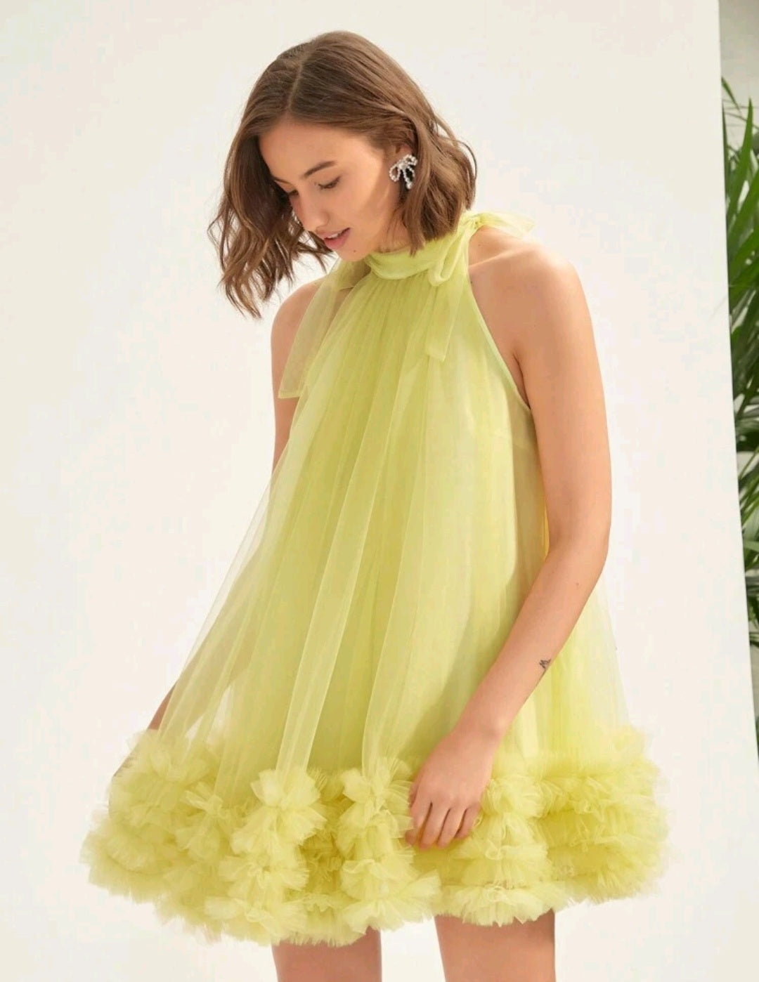 Florence Mesh Overlay Dress - Yellow