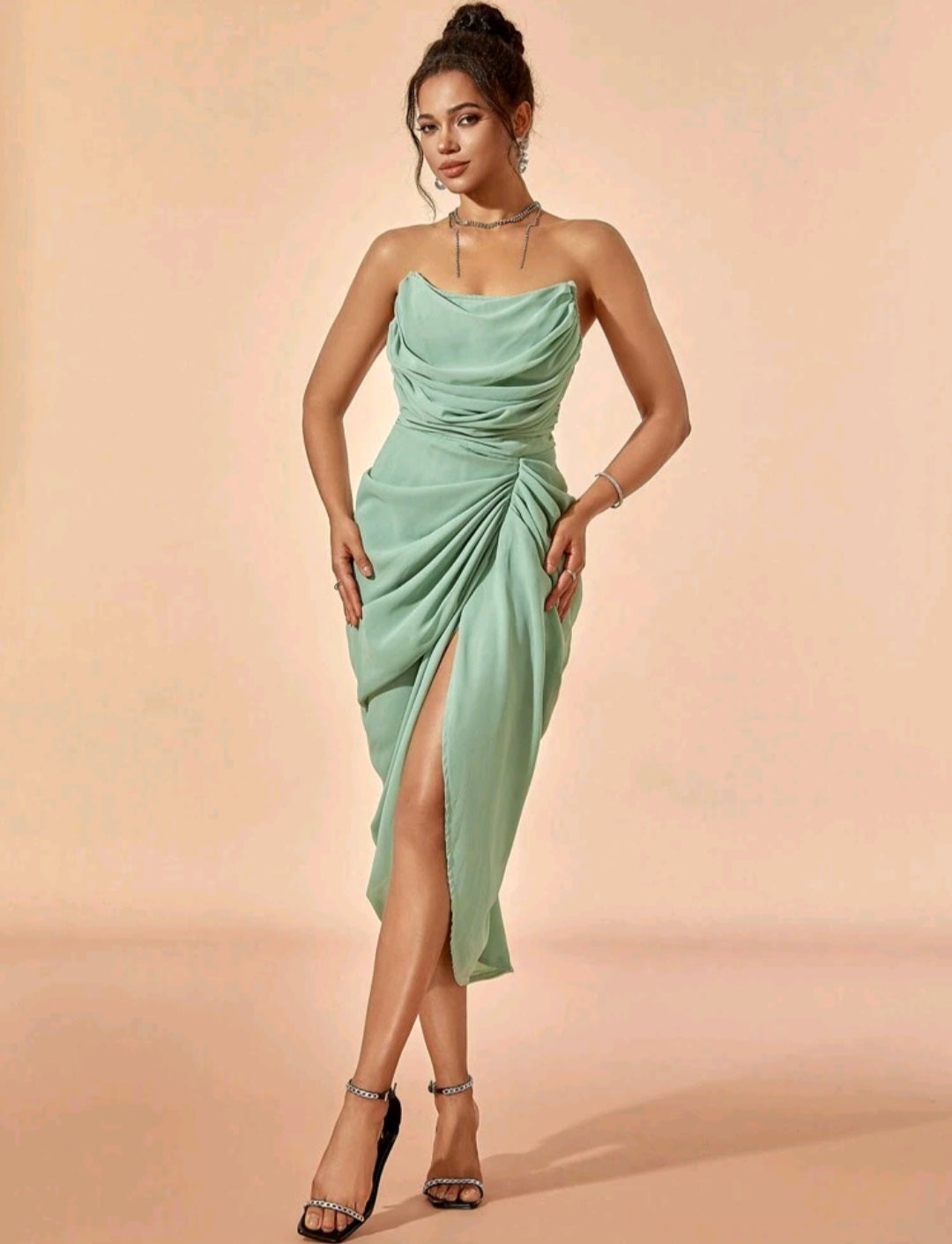 Betty Chiffon Corset Midi Dress - Mint Green