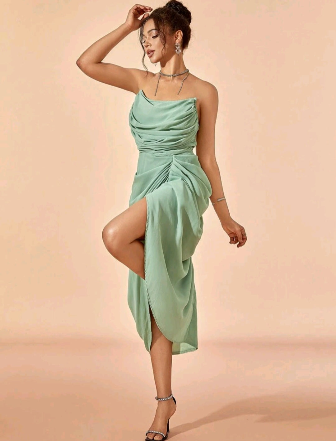 Betty Chiffon Corset Midi Dress - Mint Green