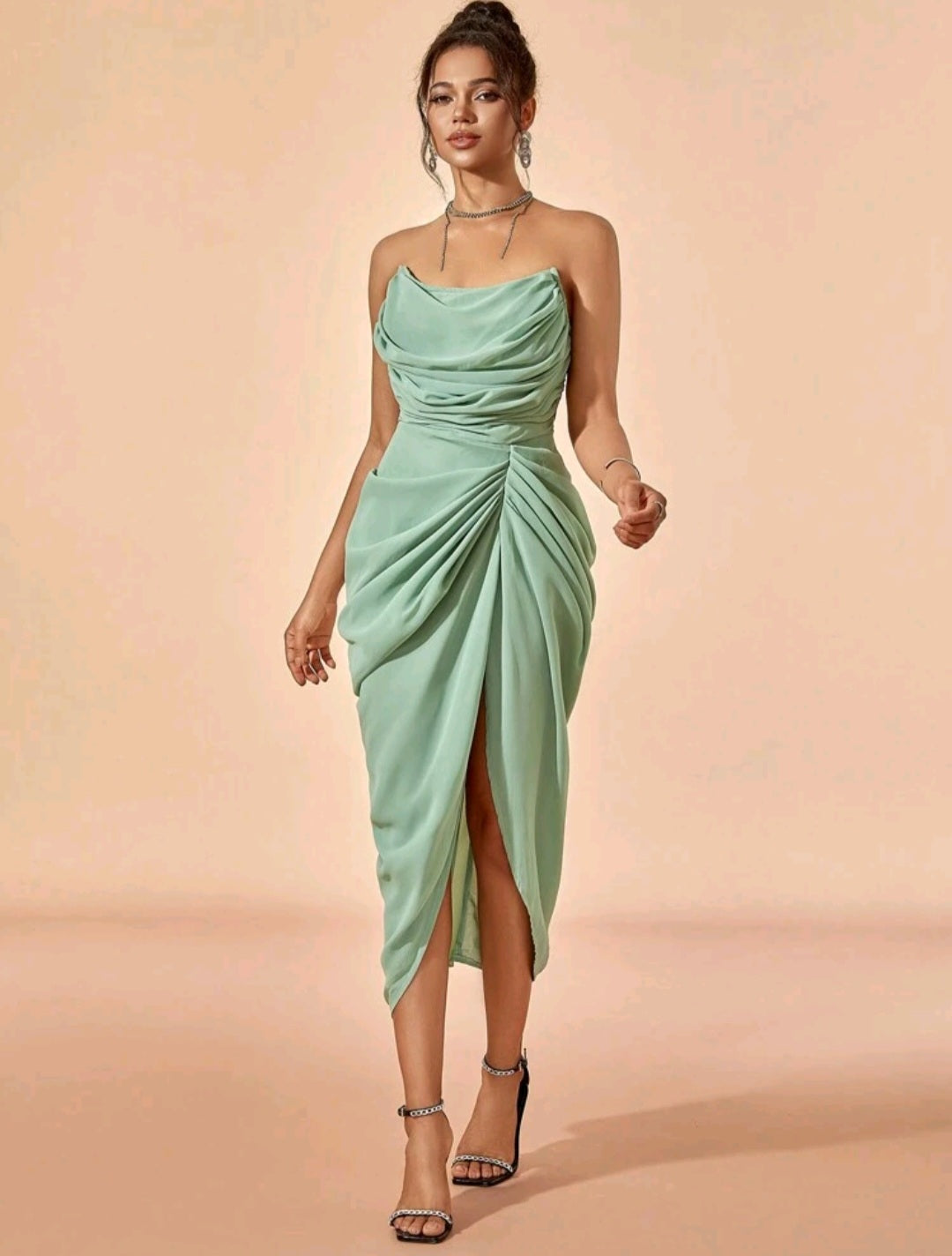 Betty Chiffon Corset Midi Dress - Mint Green