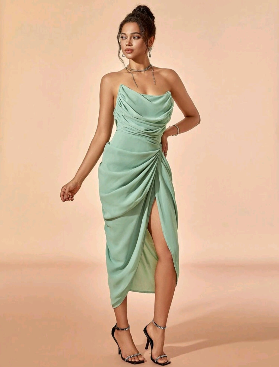 Betty Chiffon Corset Midi Dress - Mint Green