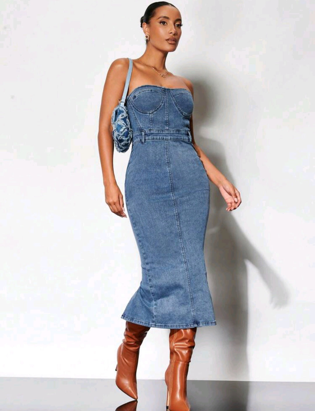 Victoria Split Back Tube Denim Dress