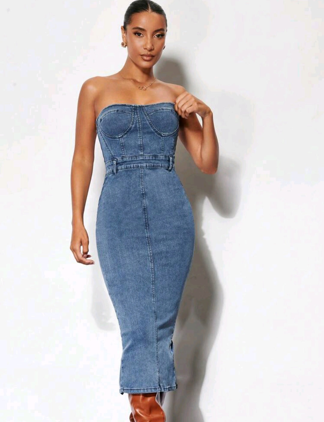 Victoria Split Back Tube Denim Dress