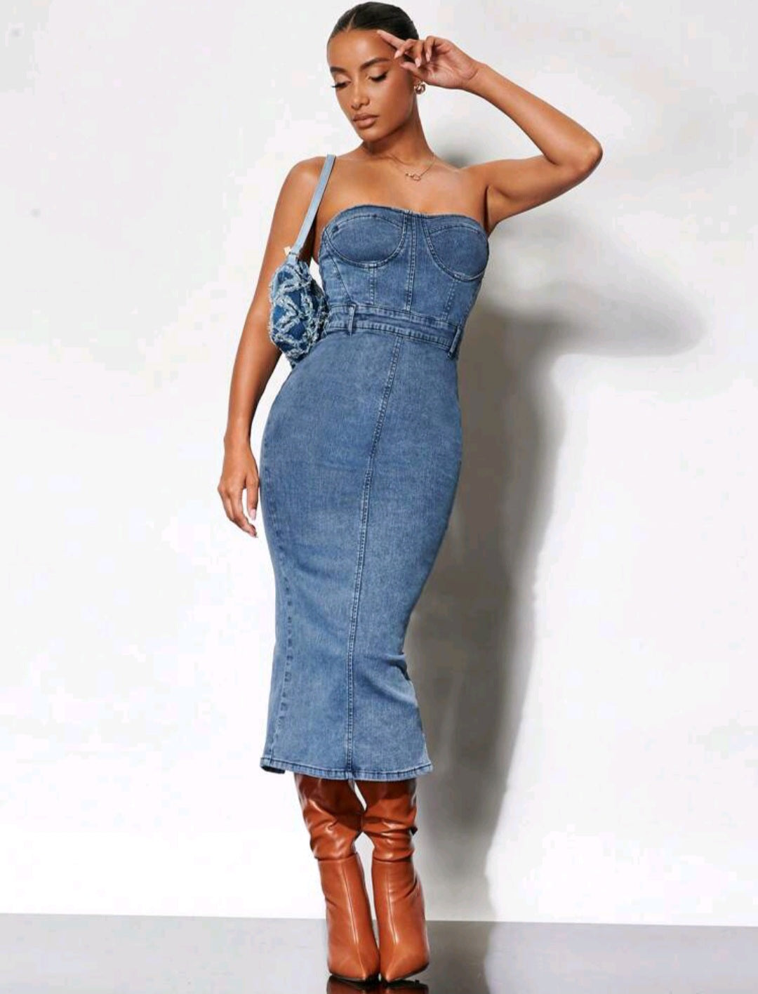 Victoria Split Back Tube Denim Dress